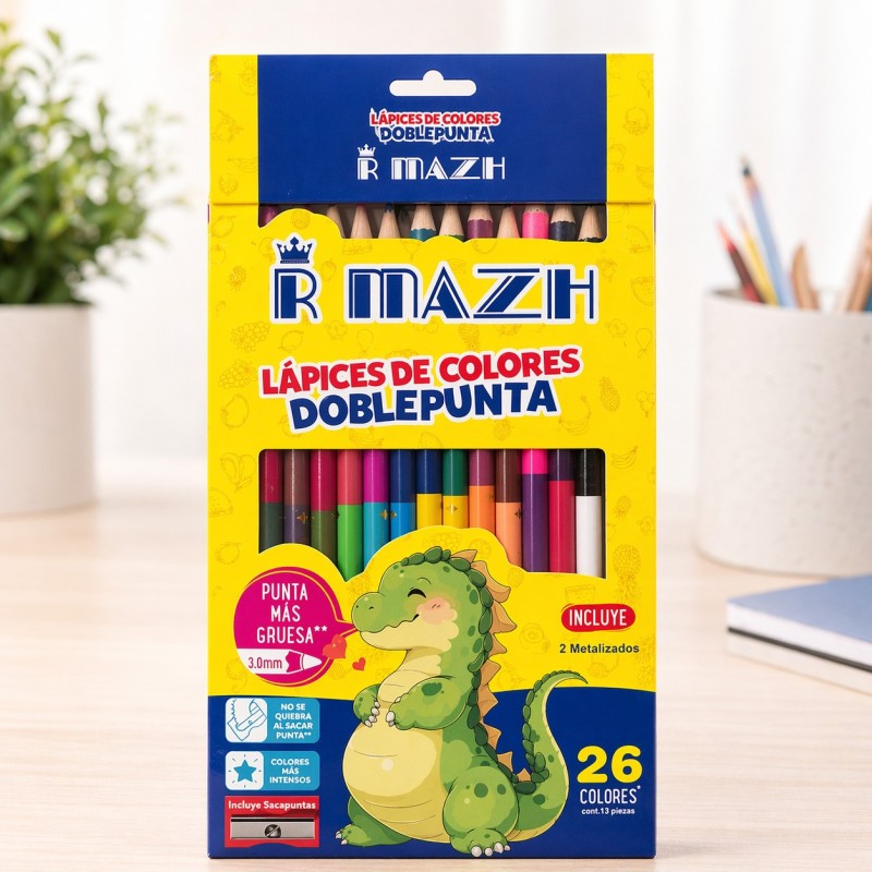 Lápices de Colores Doble Punta con Sacapunta 26 Colores 101