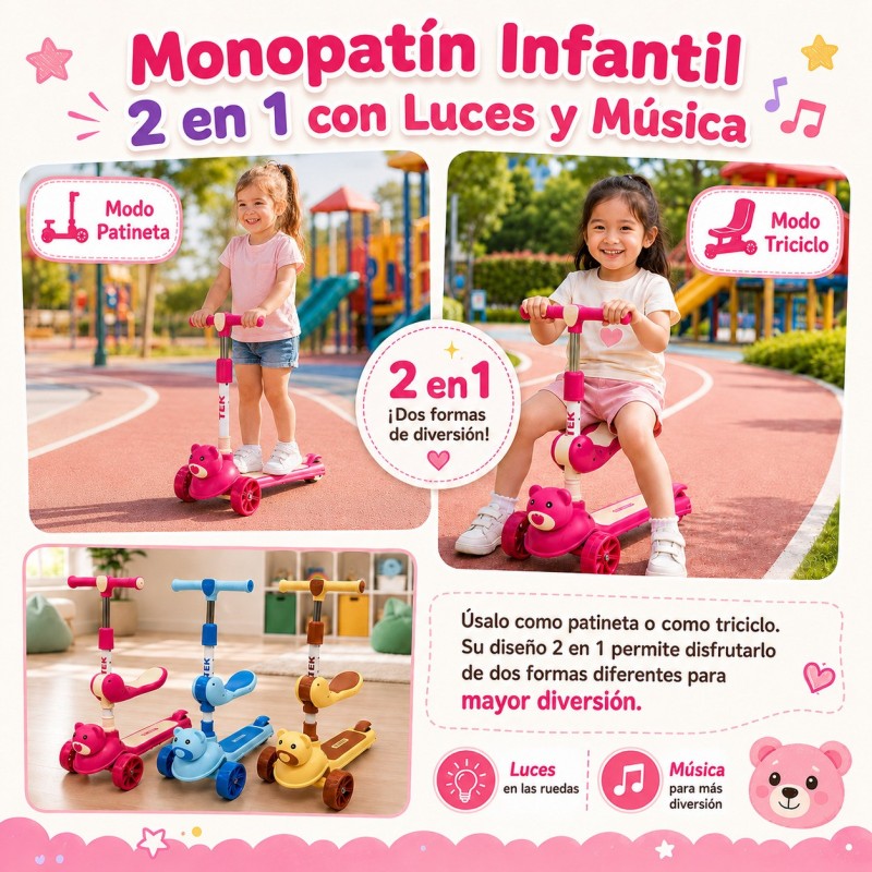 Scooter Monopatin Osito con Asiento Música y Luces 3274