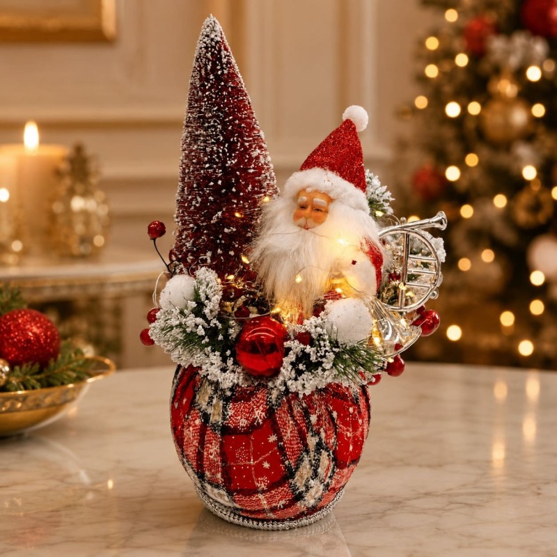 Papá Noel con luces de pie sobre costal navideño 35cm 3244