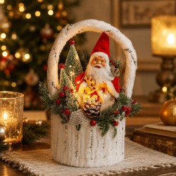 Papá Noel en canasto con luces 40cm 3255
