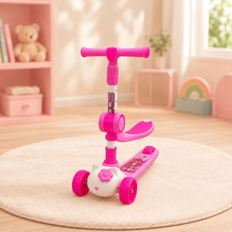 Scooter Monopatin con Asiento Música y Luces Flor Rosa 3270