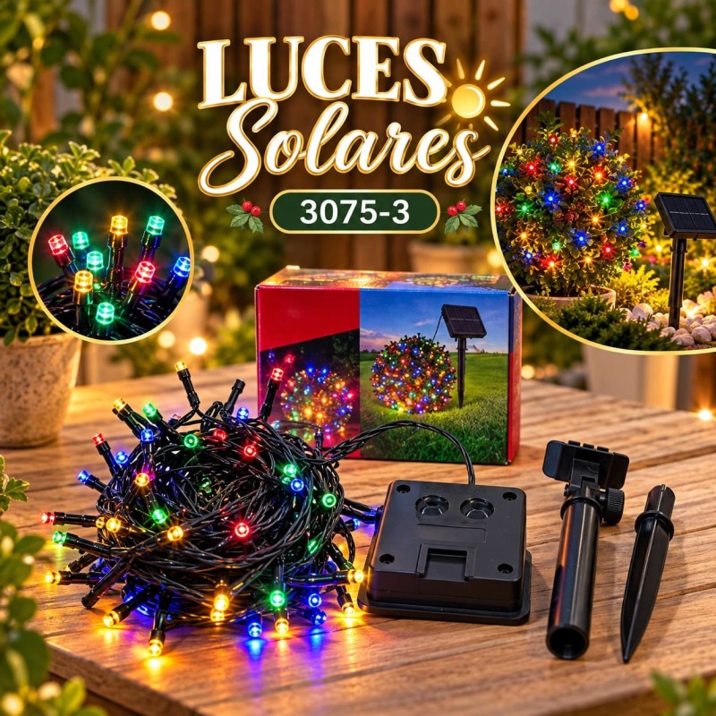 Luces Navideñas Solares 100Luces 10M Multicolor 3075-3