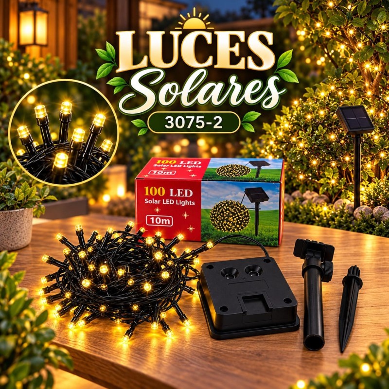 Luces Navideñas Solares 100Luces 10mt Amarilla 3075-2