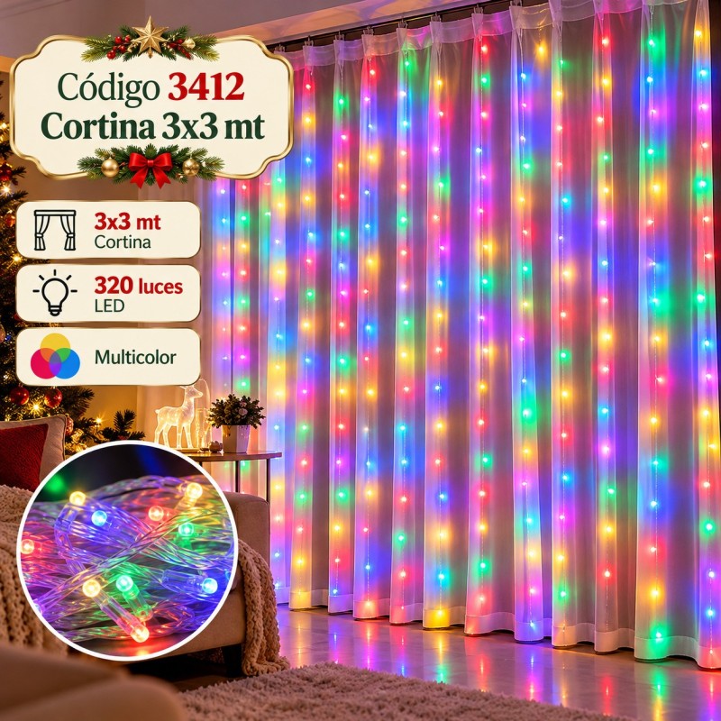 Cortina de Luces Multicolor 3x3mt 3412