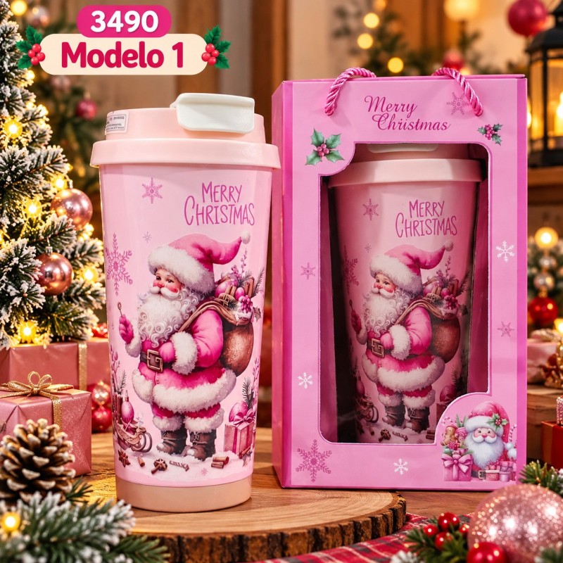Termo Navideño Rosado Acero Inoxidable 600ml 3490