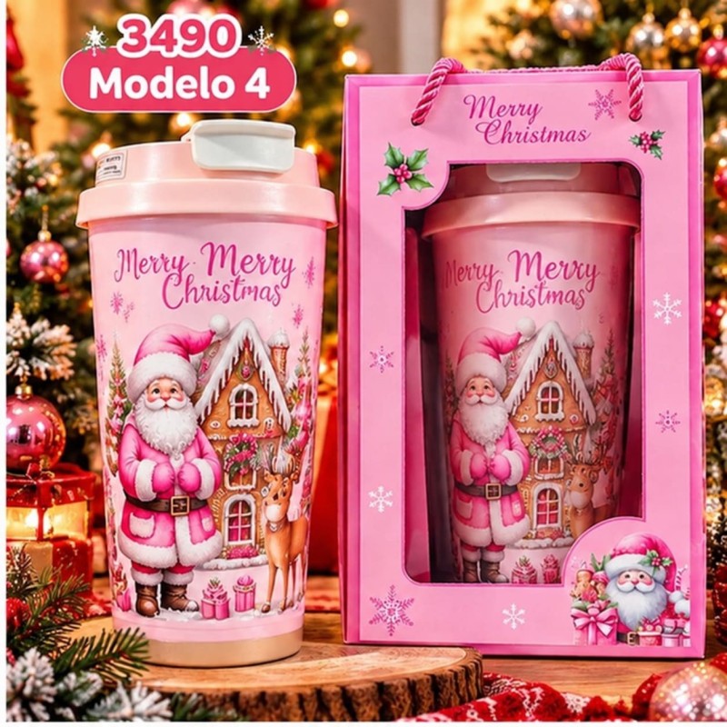 Termo Navideño Rosado Acero Inoxidable 600ml 3490