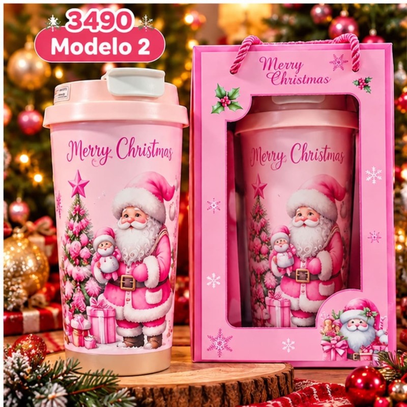 Termo Navideño Rosado Acero Inoxidable 600ml 3490