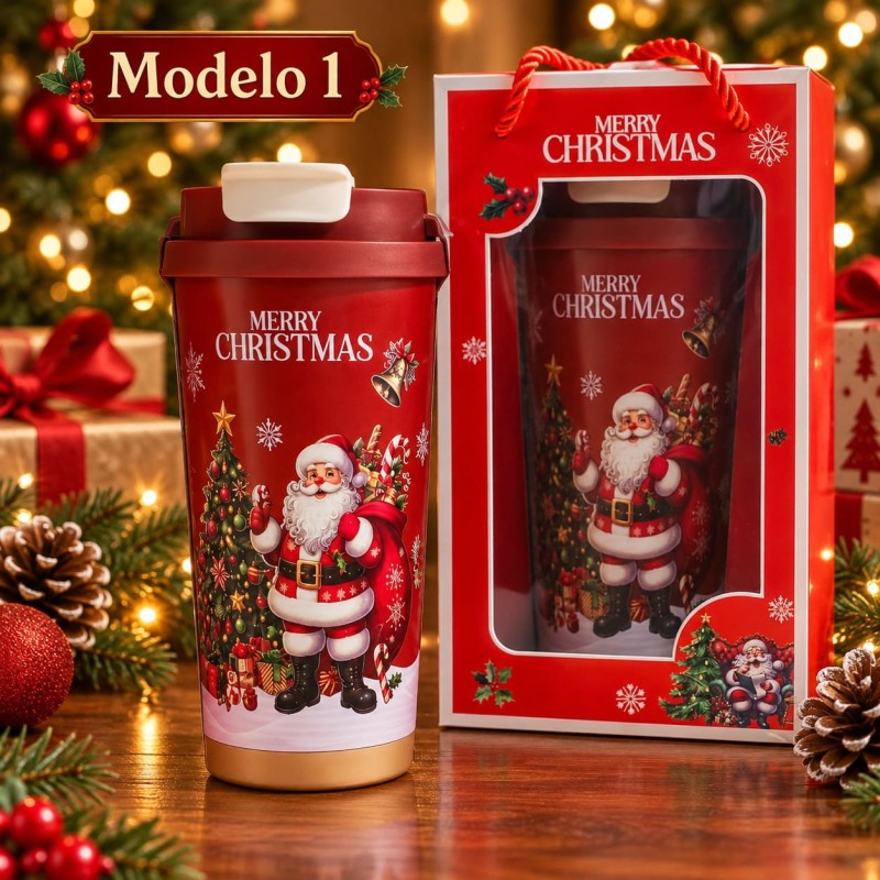Termo Navideño Rojo 600ml de Acero Inoxidable 3488