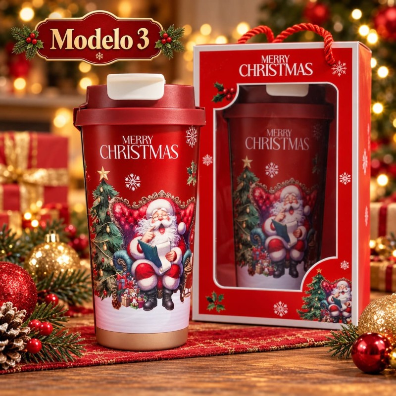 Termo Navideño Rojo 600ml de Acero Inoxidable 3488