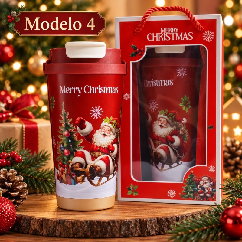 Termo Navideño Rojo 600ml de Acero Inoxidable 3488