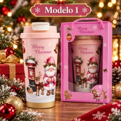 Termo Navideño Rosado 600ml de Acero Inoxidable 3491