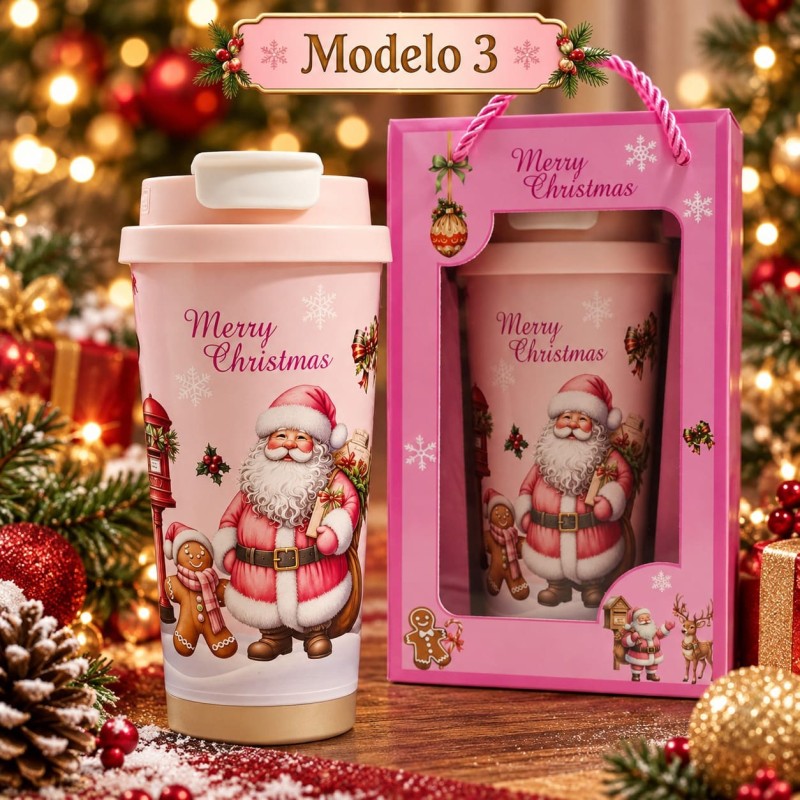 Termo Navideño Rosado 600ml de Acero Inoxidable 3491
