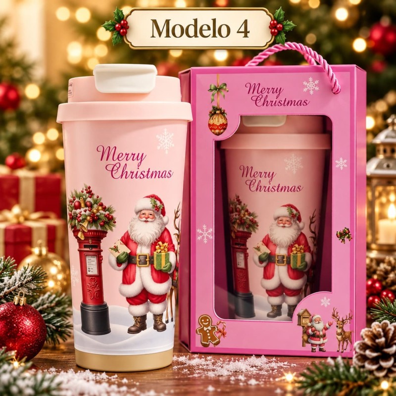 Termo Navideño Rosado 600ml de Acero Inoxidable 3491