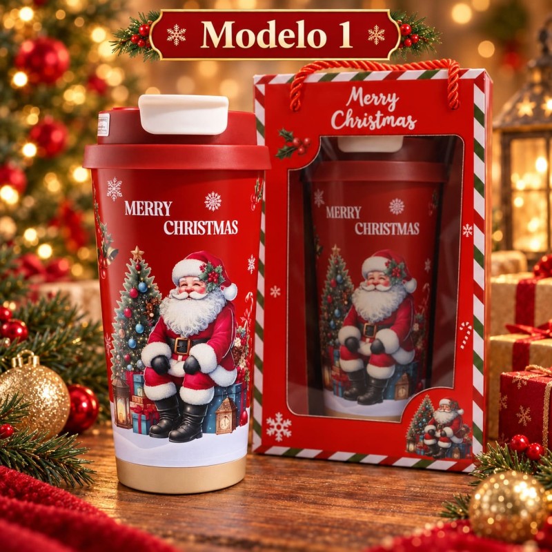 Termo Navideño Rojo 600ml de Acero Inoxidable 3489