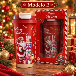Termo Navideño Rojo 600ml de Acero Inoxidable 3489