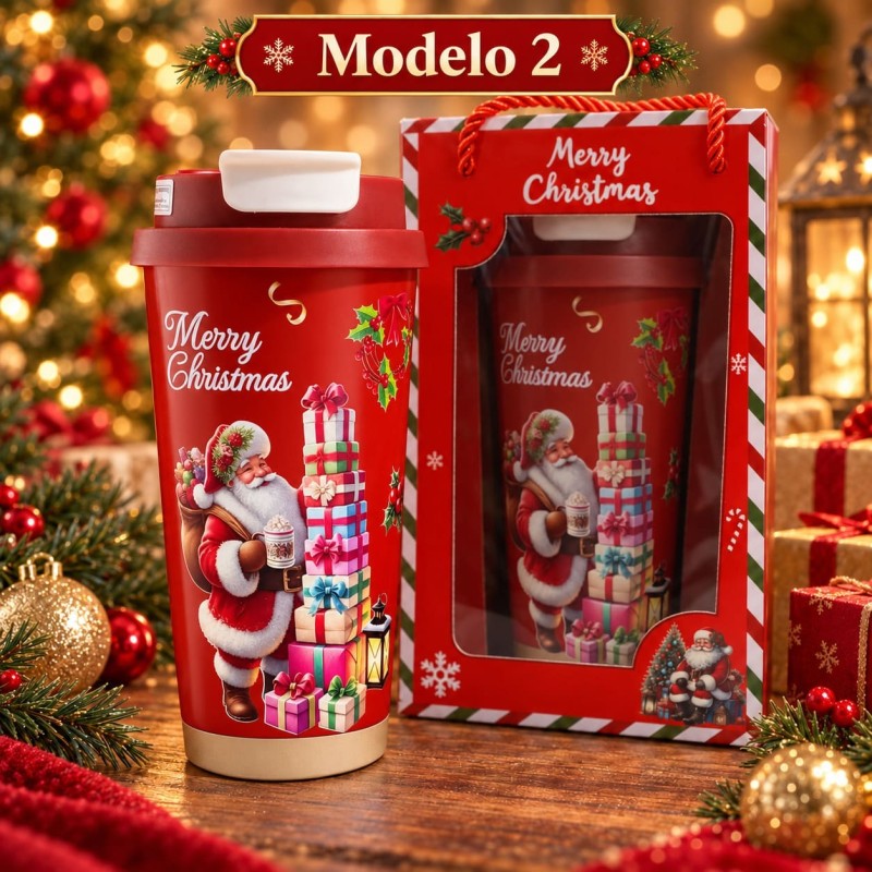 Termo Navideño Rojo 600ml de Acero Inoxidable 3489