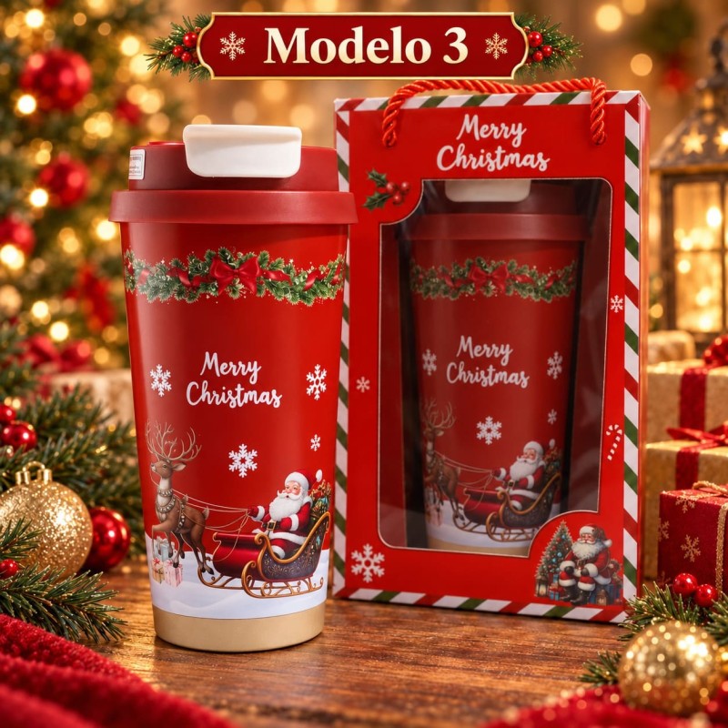 Termo Navideño Rojo 600ml de Acero Inoxidable 3489