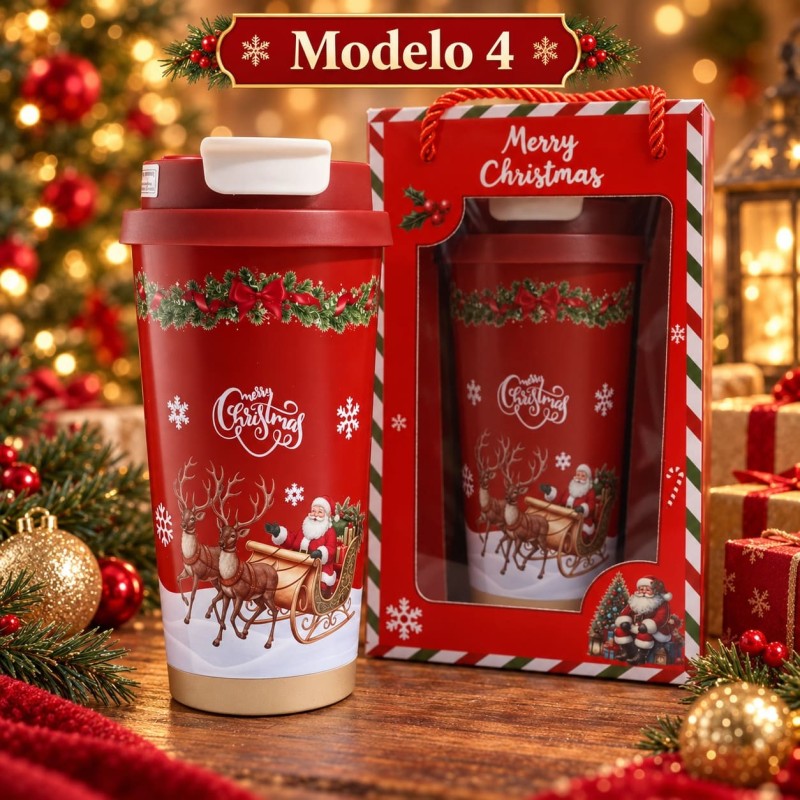 Termo Navideño Rojo 600ml de Acero Inoxidable 3489