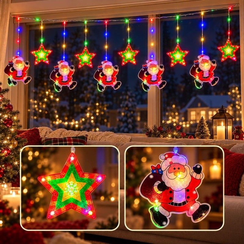 Cortina de Luces Navideñas Papá Noel y Estrella Multicolor 3x1,5mt 3076