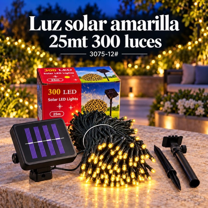 Luces Navideñas Solares 300 Luces 25mt Amarilla 3075-12