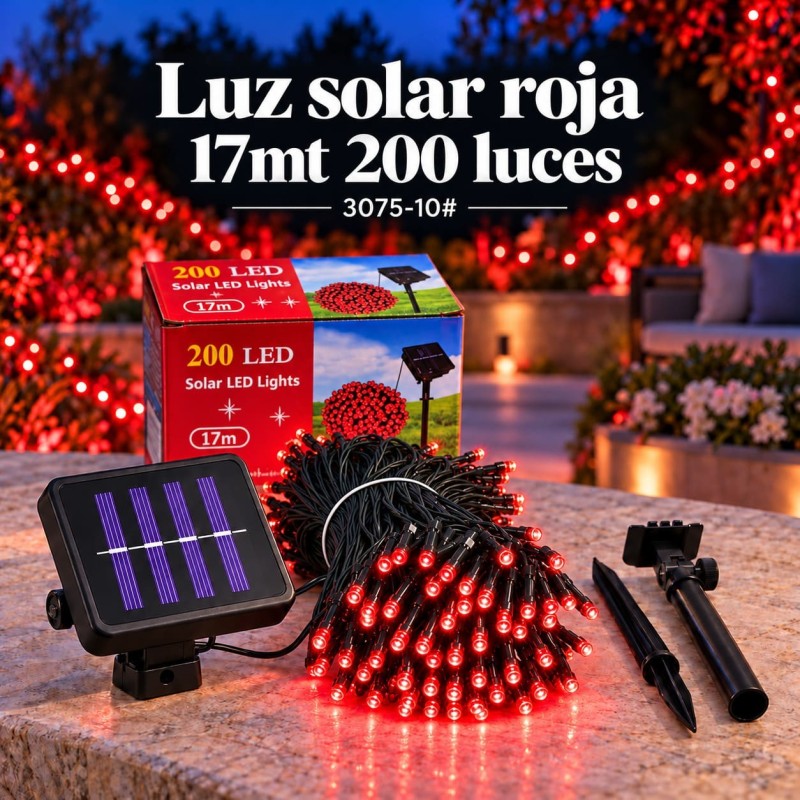 Luces Navideñas Solares 200 Luces 17mt Rojas 3075-10