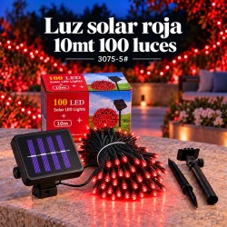 Luces Navideñas Solares 100Luces 10mt Rojas 3075-5