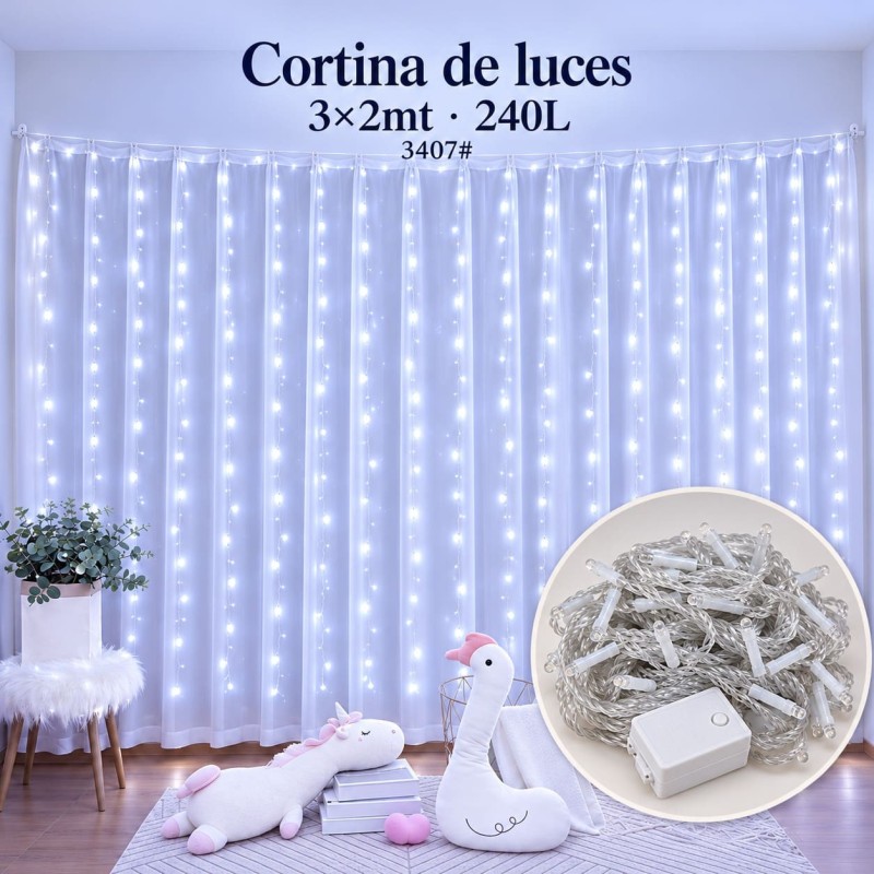 Cortina de Luces Navideña Blanca 3x2mt 3407