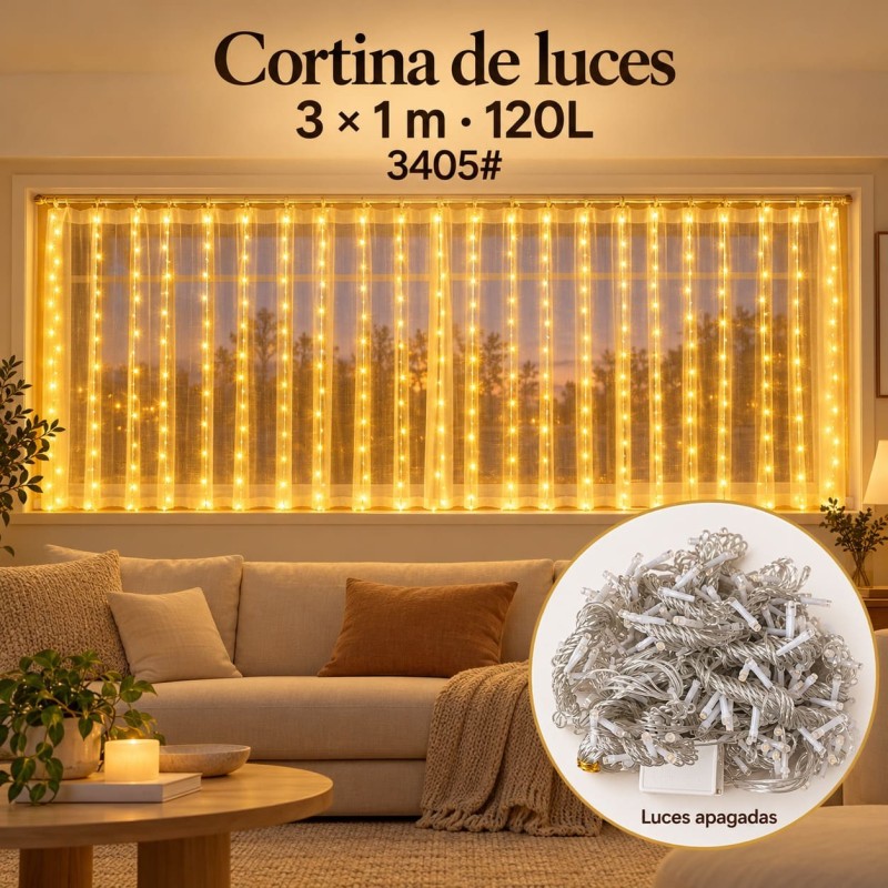 Cortina de Luces Navideña Amarilla 3x1mt 3405