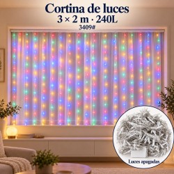 Cortina de Luces Navideña Multicolor 240 Luces 3x2mt 3409