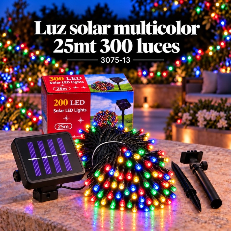 Luces Navideñas Solares 300 Luces 25mt Multicolor 3075-13