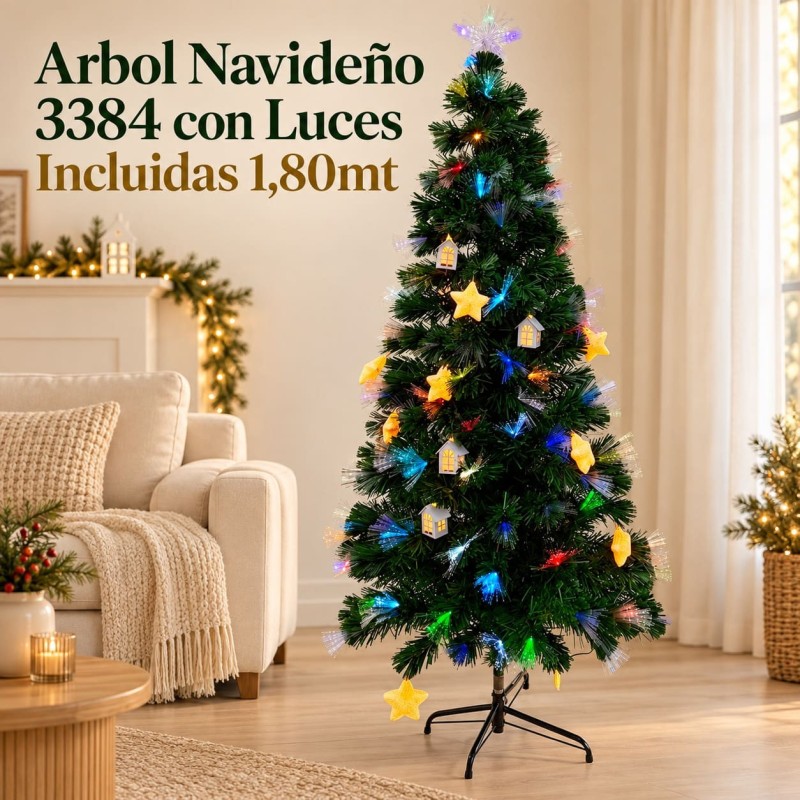 Árbol Navideño con Luces y Decoración Incluida 1,80mt 3384