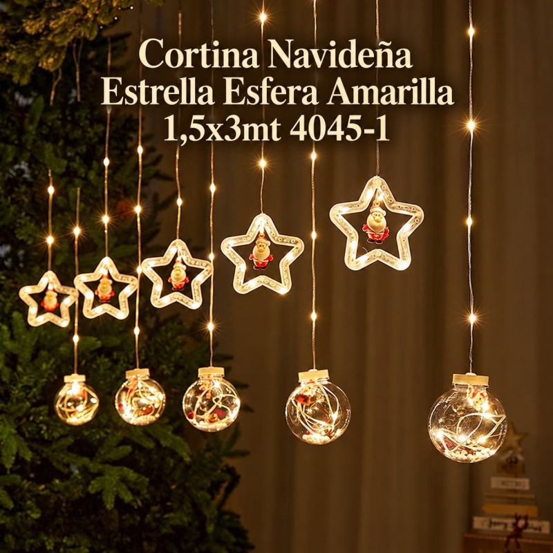 Cortina Navideña Estrella Esfera Amarilla 1,5x3mt 4045-1