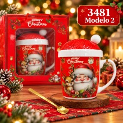 Taza de Cerámica Navideña con Tapa y Cuchara 3481