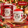 Taza de Cerámica Navideña con Tapa y Cuchara 3482