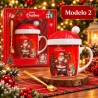 Taza de Cerámica Navideña con Tapa y Cuchara 3480