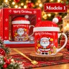 Taza de Cerámica Navideña con Tapa y Cuchara 3478