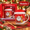 Taza de Cerámica Navideña con Tapa y Cuchara 3478