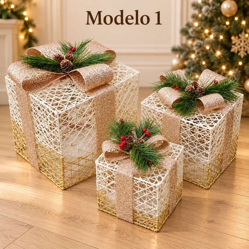 Cajas de Regalo Decorativas Navideñas con Luces 3 pcs 1985