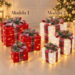 Cajas de Regalo Decorativas Navideñas con Luces 3 pcs 5007
