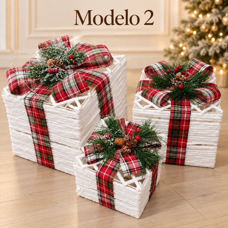 Cajas de Regalo Decorativas Navideñas con Luces 3 pcs 5007