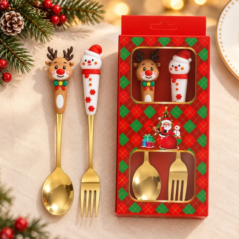 Set de Cubiertos Navideños 2pcs Dibujo Grueso 3474