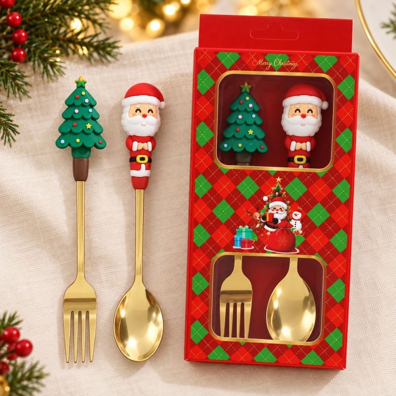 Set de Cubiertos Navideños 2pcs Dibujo Grueso 3474