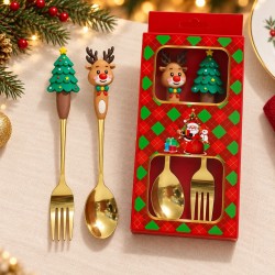 Set de Cubiertos Navideños 2pcs Dibujo Grueso 3474
