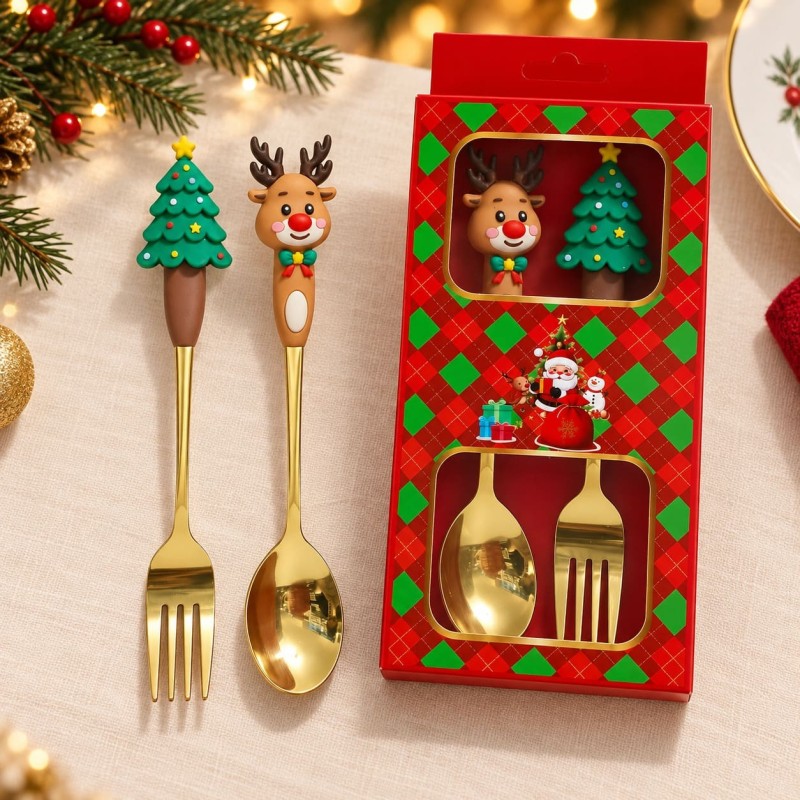 Set de Cubiertos Navideños 2pcs Dibujo Grueso 3474