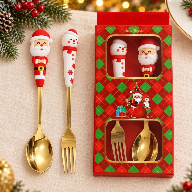 Set de Cubiertos Navideños 2pcs Dibujo Grueso 3474