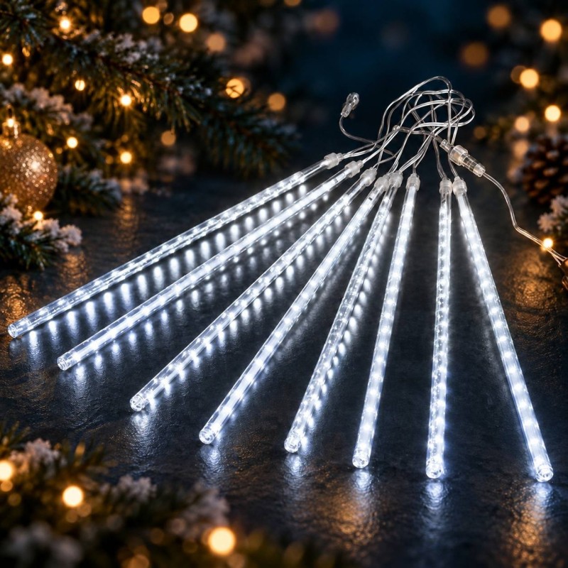 Luces Led Lluvia de Meteoro Blancas 80cm 8 Tubos 4041-1