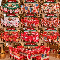 Juego de Mantel 140x180cm y Forro de 6 Sillas Navideños 40x80cm 3394