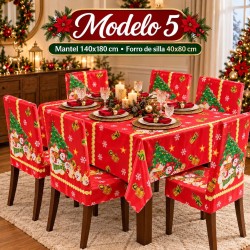 Juego de Mantel 140x180cm y Forro de 6 Sillas Navideños 40x80cm 3394
