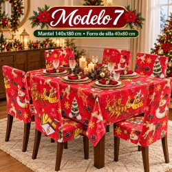 Juego de Mantel 140x180cm y Forro de 6 Sillas Navideños 40x80cm 3394