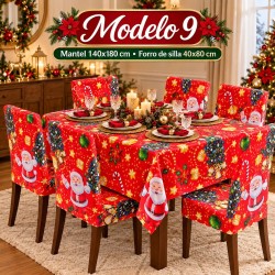 Juego de Mantel 140x180cm y Forro de 6 Sillas Navideños 40x80cm 3394